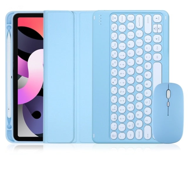 Cute iPad case with touchpad, keyboard and mouse-Tabletory-Haze Blue iPad case with keyboard & mouse-iPad Air 4 10.9 inch-