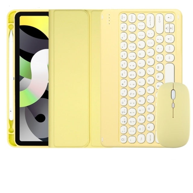 Cute iPad case with touchpad, keyboard and mouse-Tabletory-Yellow iPad case with keyboard & mouse-iPad Pro 11 inch 2021 2020-
