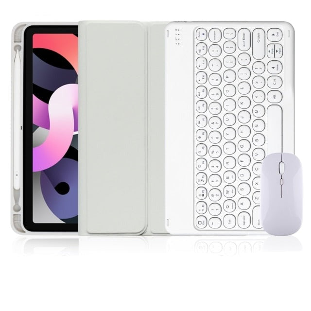 Cute iPad case with touchpad, keyboard and mouse-Tabletory-White iPad case with keyboard & mouse-iPad Mini 6 8.3 inch 2021-