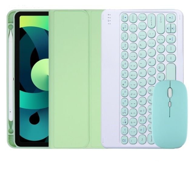 Cute iPad case with touchpad, keyboard and mouse-Tabletory-Green iPad case with keyboard & mouse-iPad Air 4 10.9 inch-