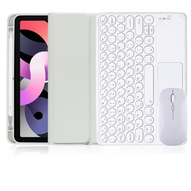 Cute iPad case with touchpad, keyboard and mouse-Tabletory-White iPad case with touchpad keyboard & mouse-iPad Air 1 & Air 2 9.7 inch-