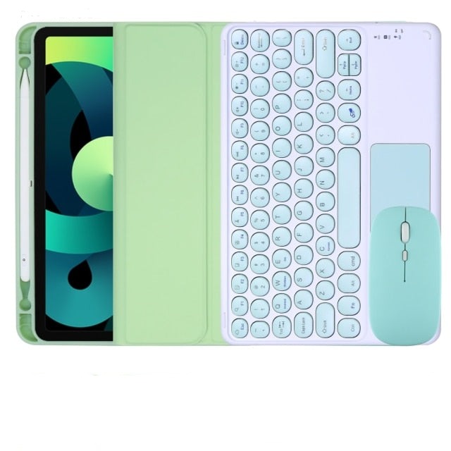 Cute iPad case with touchpad, keyboard and mouse-Tabletory-Green iPad case with touchpad keyboard & mouse-iPad Air 4 10.9 inch-